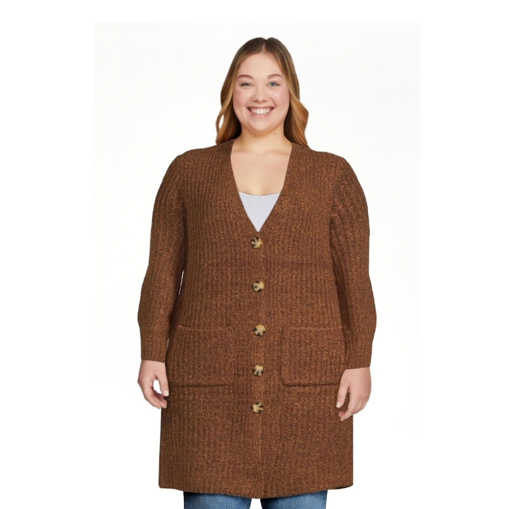 NOBO Balloon Sleeve Duster Cardigan Sweater Mocha Knit size XL *V-2455 - Picture 2 of 9